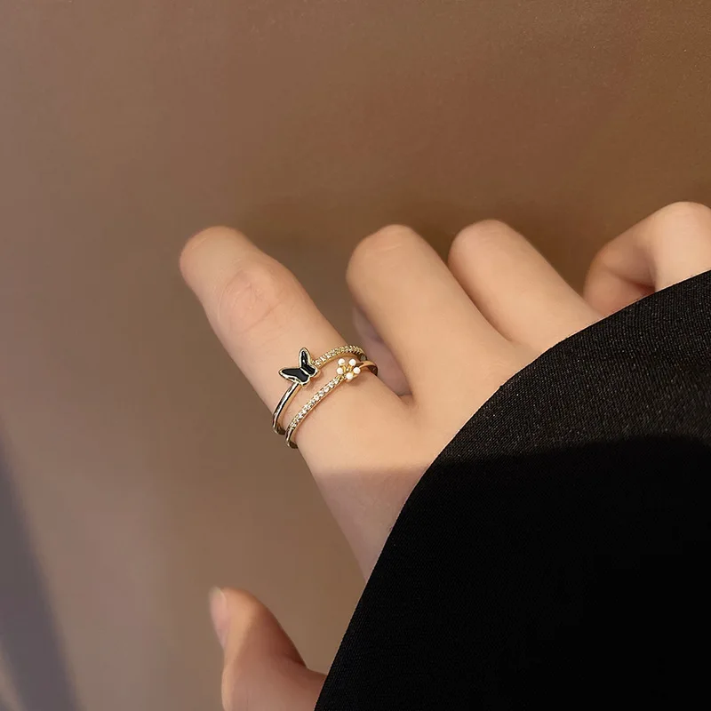 

Luxury Gold Color Butterfly Shape Ring for Women Girls Fashion Crystal Adjustable Open Finger Rings Party Wedding Jewelry Gift