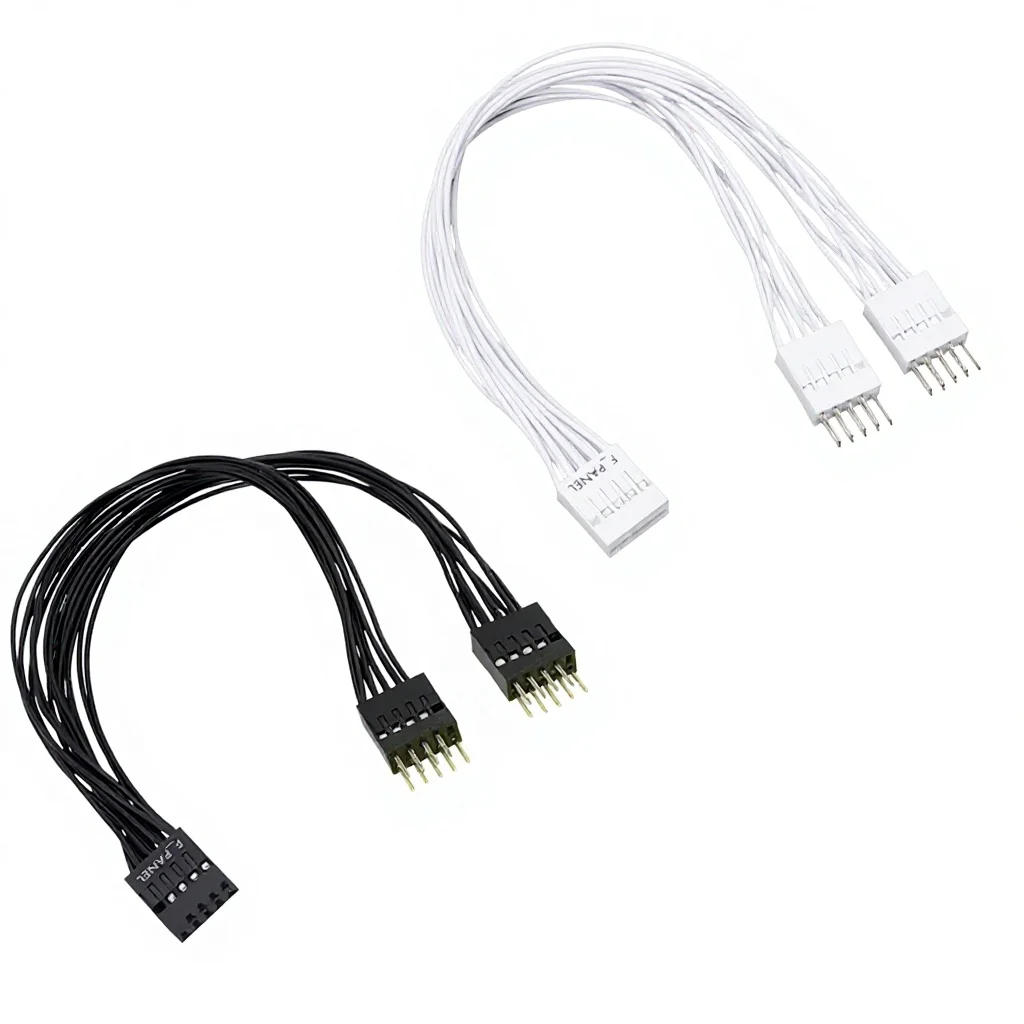 Фото Кабель-удлинитель Angitu MB 9Pin F_PANEL Splitter Switch Jumper, черно-белый, 9-контактный, 2xMale-Female, для компьютера, с контролем включения/выключения питания №1