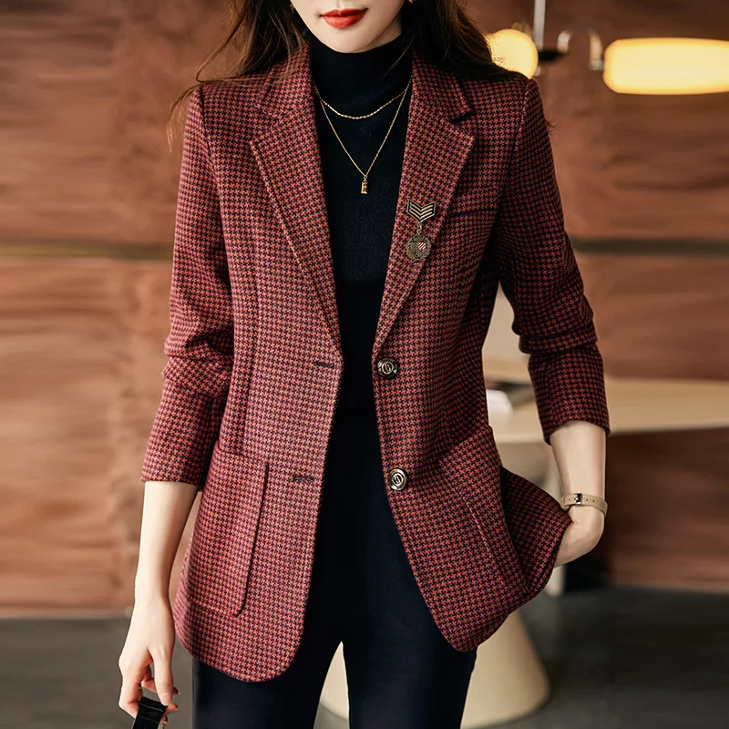 Korean Fashion Spring Notched Blazer Women Classic All Match Long Sleeve Blazers Office Lady Single Breasted Jackets New