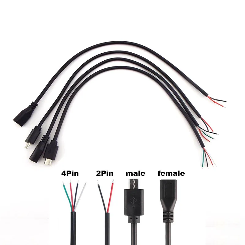 

5 шт. 30 см «сделай сам» Micro USB 2,0 штекер гнездовой разъем 4-контактный 2-контактный Удлинительный кабель провод шнур зарядка передача данных