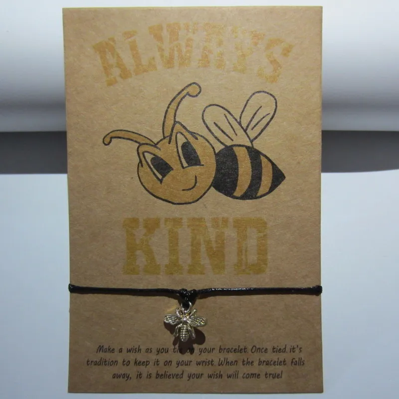 

Happy Honey Bee kind Wish Bracelet Adjustable Bee Pendant Bracelet Bee Jewelry Bee Cord Bracelet for Women Men Friendship Gift