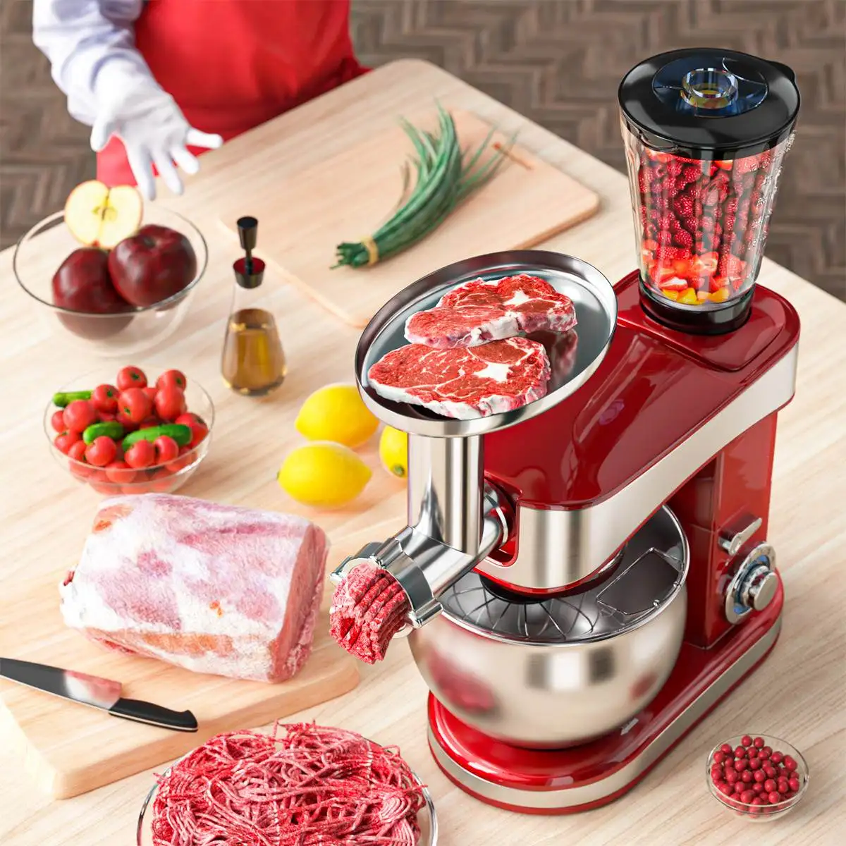 

Stand Mixer 6-speed 6.5L Kitchen Food Processor Blender Cream Egg Whisk Cake Dough Kneader Bread Maker Juicer Meat Grinder 1200W