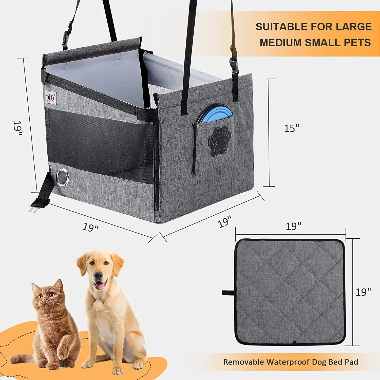 

Puppy Car Seat Foldable Auto Puppy Nest Pet Car Mat Waterproof Breathable with Storage Pocket and Adjustable Straps Pet Products