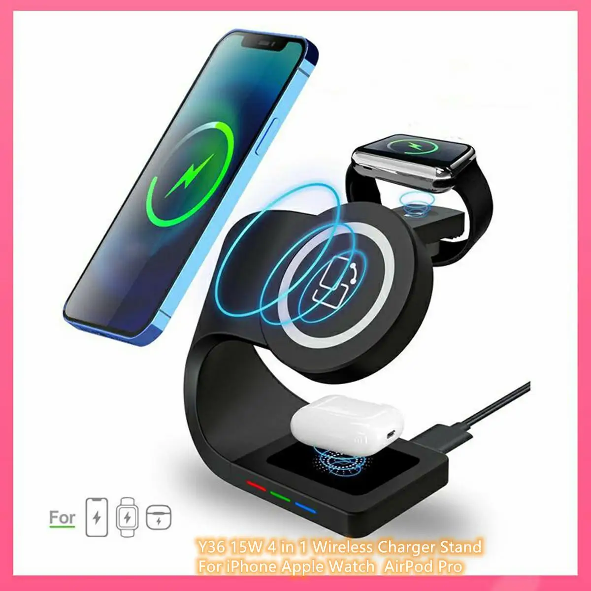 

Беспроводное зарядное устройство Qi 4 в 1, 15 Вт, подставка для iPhone 13 12 11 XS XR X, док-станция для быстрой зарядки для Apple Watch 6/5/4/3/2 AirPod Pro