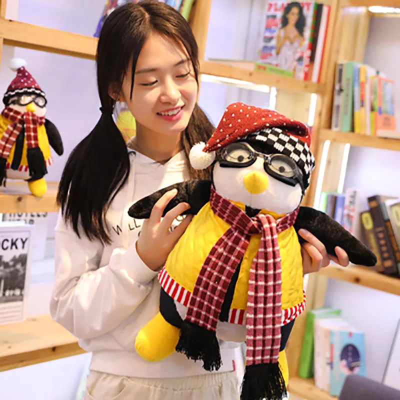 25cm 45cm Kawaii Friends Around  Penguin in glasses and with clothes Plush toy Doll Cute  Hugsy Haji Penguin  gift for boyfriend