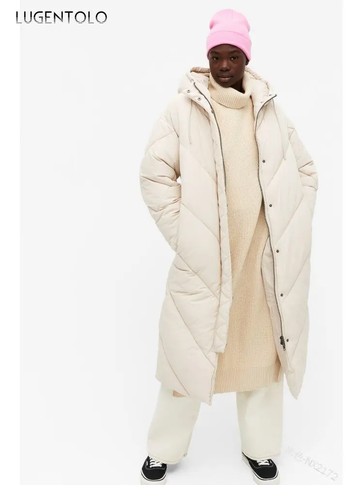 

Warm Bread Parkas Women Hooded Soid Autumn Winter Loose Long Coats Lady Simple Casual Puffer Jacket