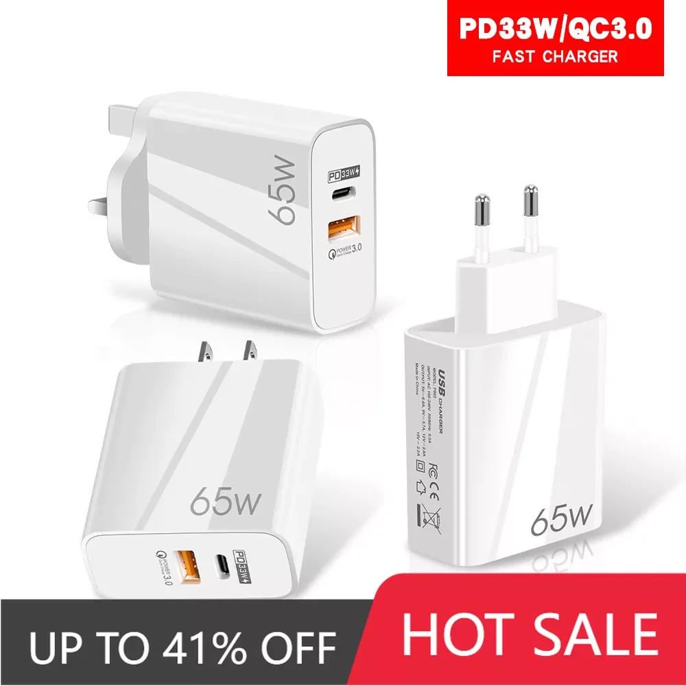 

USB-C PD 65W Fast Charge Adapter For MacBook Pro Laptop Type-C Quick Charger For iPhone 13 12 Pro Max iPad Huawei Xiaomi Samsung