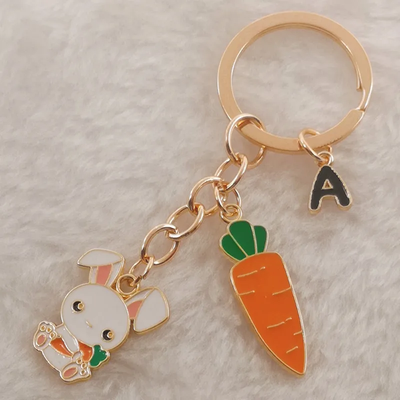 Модный милый кролик-брелок для ключей женский с эмалевой морковкой для автомобиля или сумки подарок.