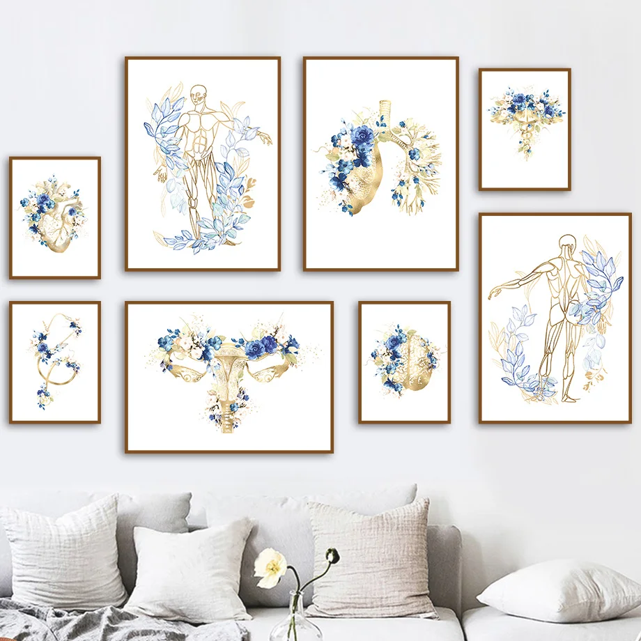 

Flower Anatomy Organ Heart Brain Uterus Skeleton Posters And Prints Wall Art Canvas Painting Medicine Pictures Doctor Room Decor