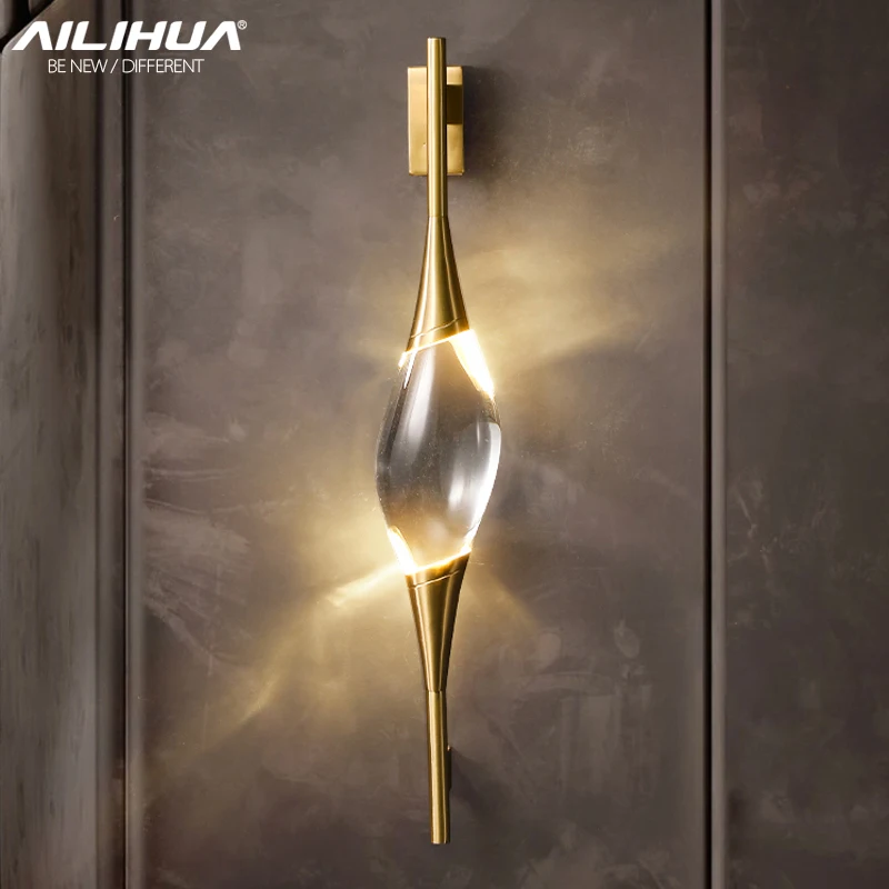 

All copper crystal wall lamp post-modern simplicity designer creative decoration porch living room TV wall bedroom bedside lamp