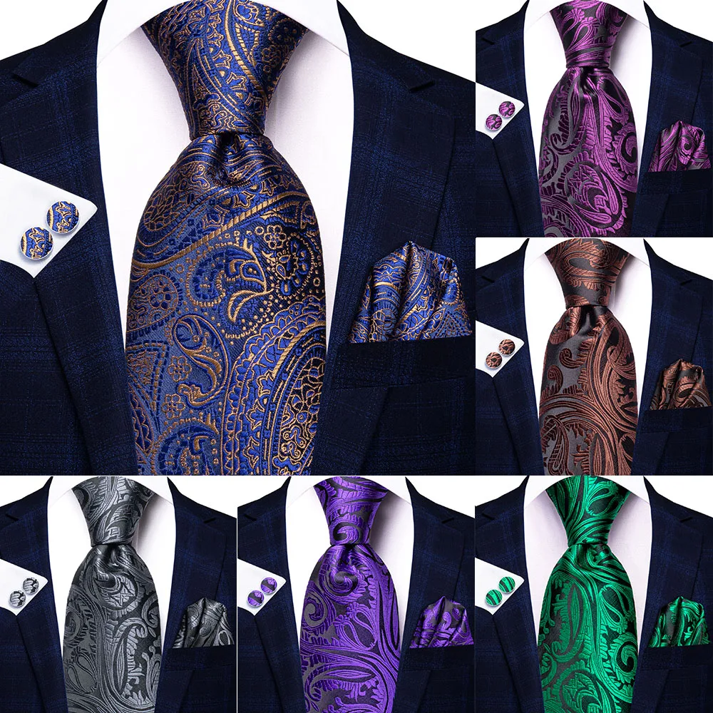 

Navy Blue Gold Paisley Silk Wedding Tie For Men Handky Cufflink Gift Men Necktie Fashion Business Party Dropship Hi-Tie Designer