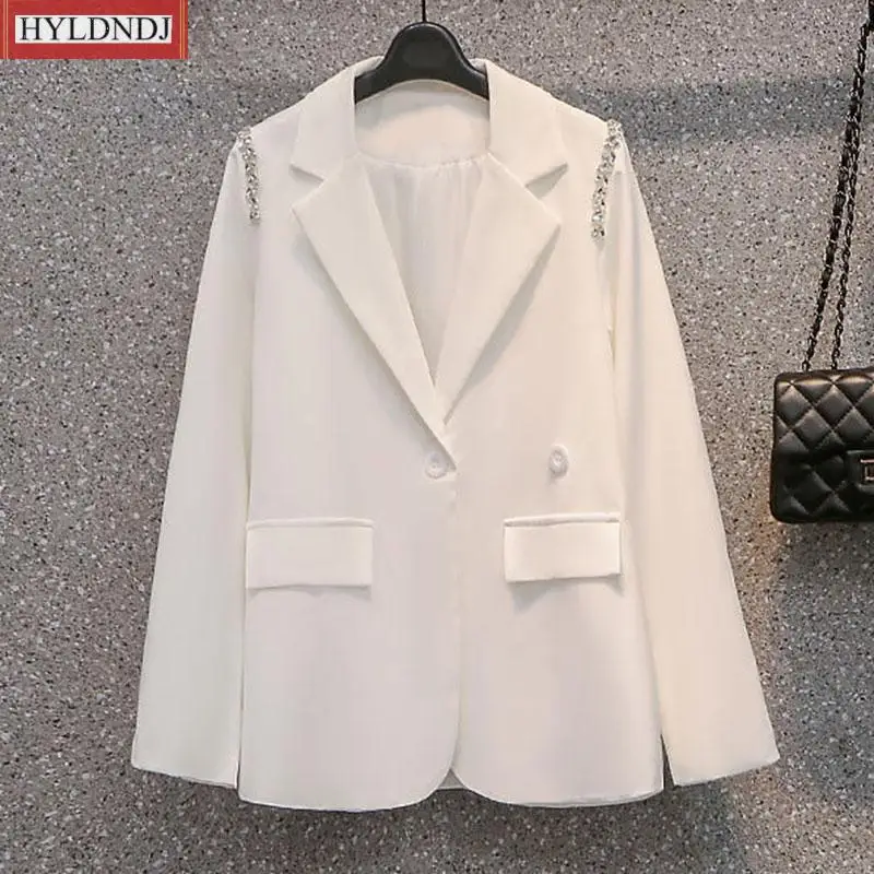 New Spring Autumn One Piece Casual Blazer Plus Size Office Professional Jacket Khaki Diamond Fashion Women's Blazer