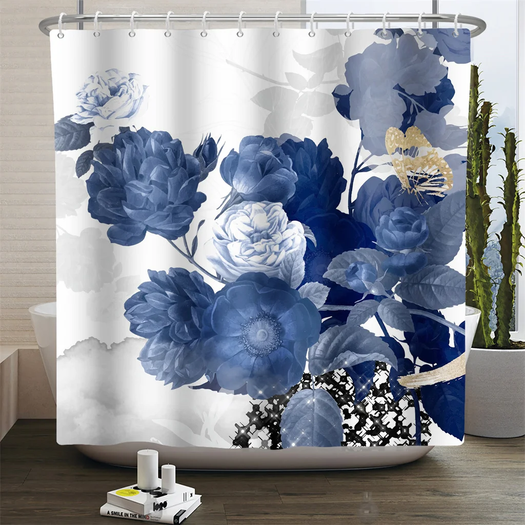 

Retro Boho Treasure Luxury Floral Flower Waterproof Shower Curtains Transparant Plastic For Bathroom Sets Fabric Hooks Rings