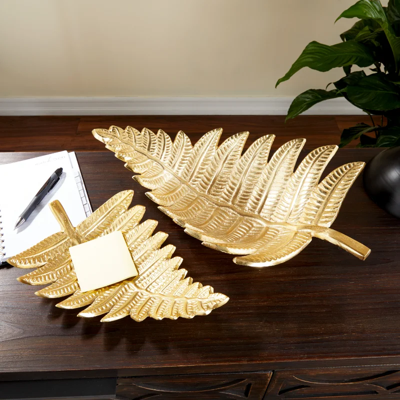 Gold Aluminum Leaf Tray, 2-Pieces Home Decoration Accessories