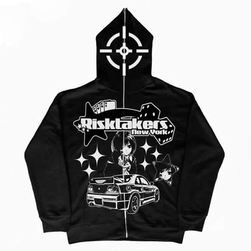 

Anime Car Print Zip Hoodie Men Fall and Winter Gothic Streetwear Long Sleeve Fashion Punk Sports Jacket Top