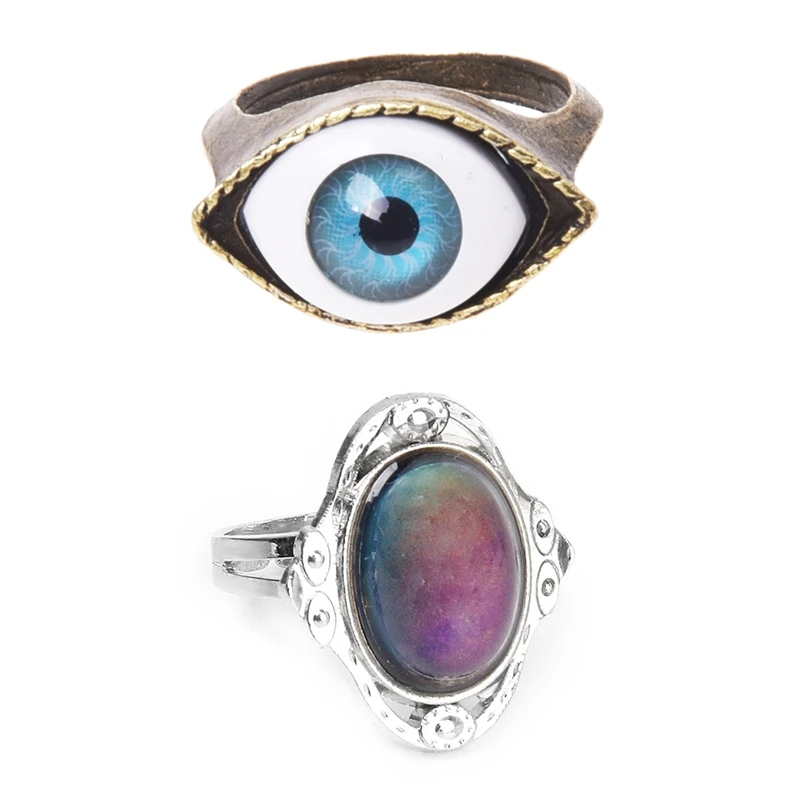 

Tibet Eye Gothic Gold Metal Ring 17Mm With Adjustable Oval Color Change Mood Ring Emotion Feeling Changeable Ring