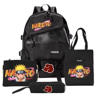 new 4pcs anime backpack school anime naruto game sasuke boys girls fashion backpacks laptop large capacity schoolbag travel bag