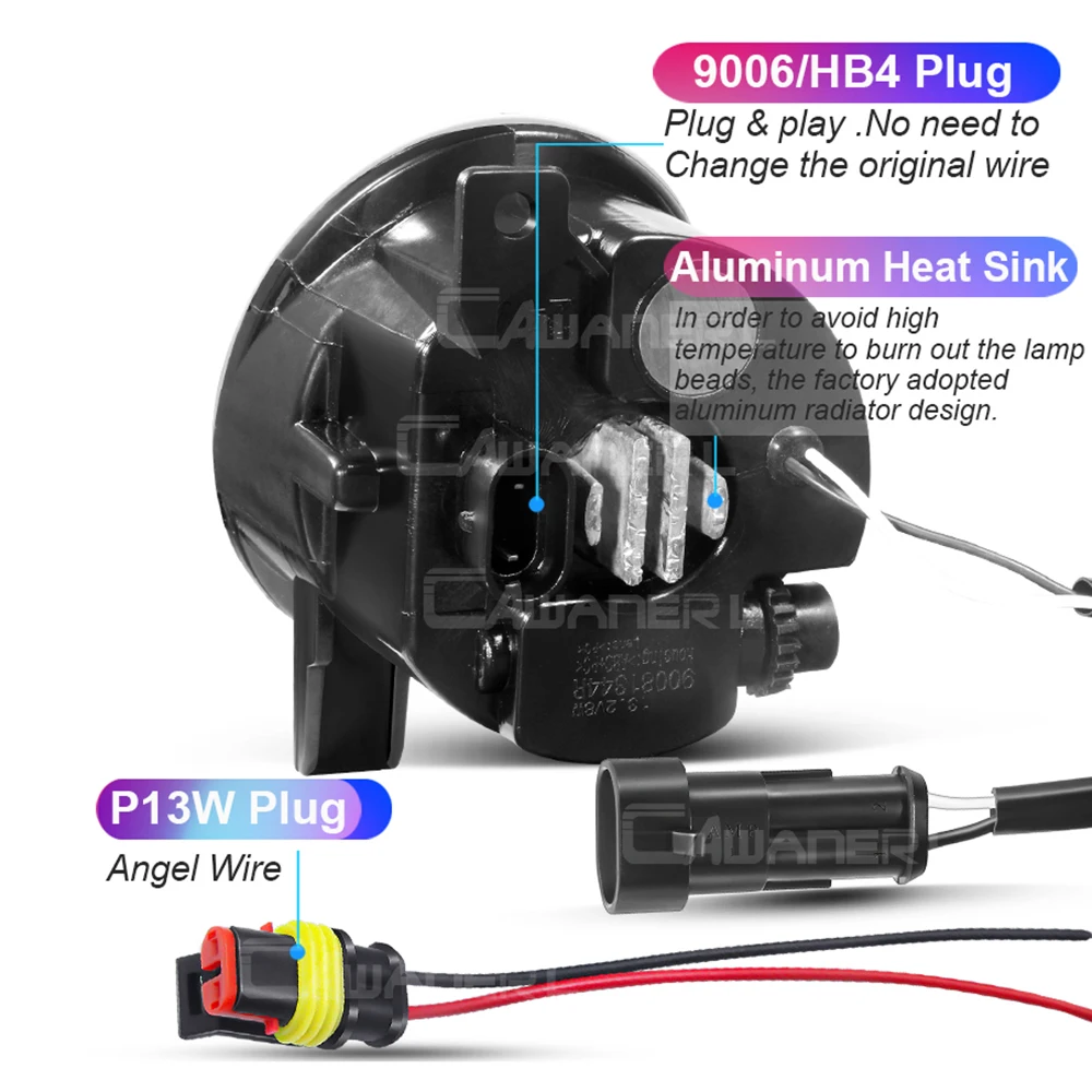 2 светодиодных противотуманных фар Canbus Car 9006 с дневным светом Angel Eye DRL для Volkswagen