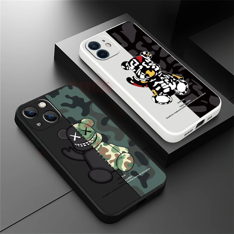 

luxury cute cool Bear For Apple iPhone 13 12 11 Pro max 13 12 Mini X XR XS Max SE 6 6S 7 8 Plus Phone Case liquid silicone cover