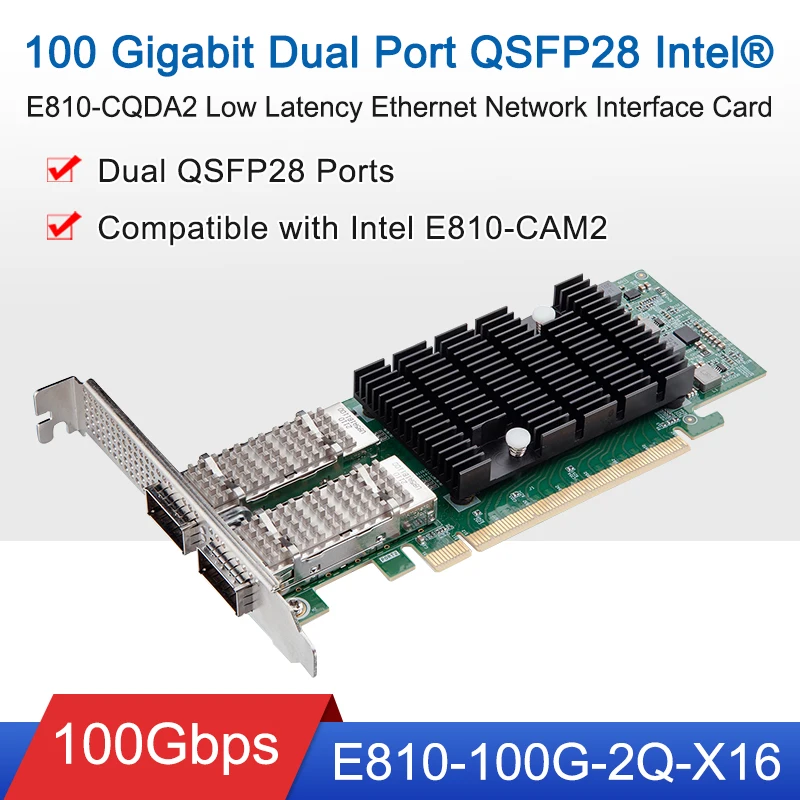 100G Network Adapter Dual QSFP28 Port Intel® E810-CQDA2 Ethernet Network Interface Card 100G Dual-Port PCIe 4.0 x16 NIC Card
