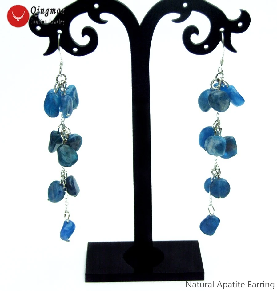 

Qingmos Trend Natural Blue Apatite Stone Earrings for Women with Baroque 9-10mm Apatite Dangle Earring Fine Jewelry 3.5'' ear745