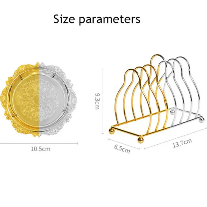 Металлический изысканный поднос для торта с золотыми коктейльными подставками