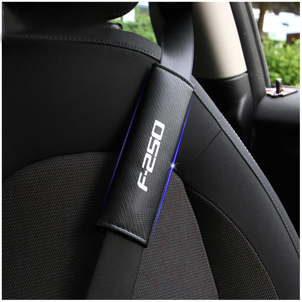

For Ford F250 Car Safety Seat Belt Harness Shoulder Adjuster Pad Cover Carbon Fiber Protection Cover Car Styling 2pc