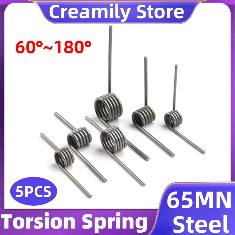 Creamily 5PCS 65Mn Steel Small V-Shaped Torsion Spring Hairpin Spring Angle 60/90/120/180 Degree Diameter 2.5mm