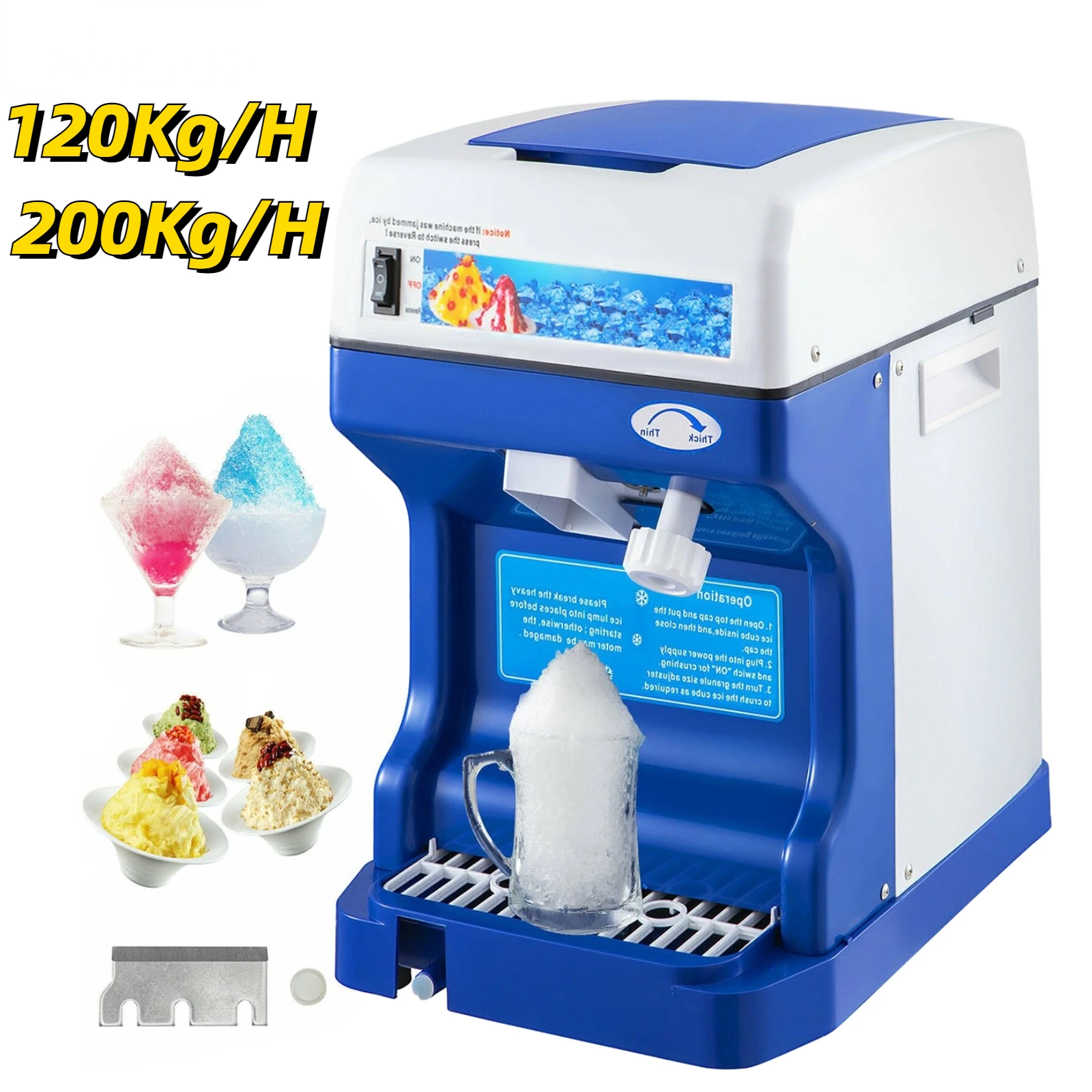 

Electric Cube Ice Shaver Granizing Machine 120KG/H 200KG/H Commercial Auto Slush Crusher Snow Cone Chopper Flake Maker