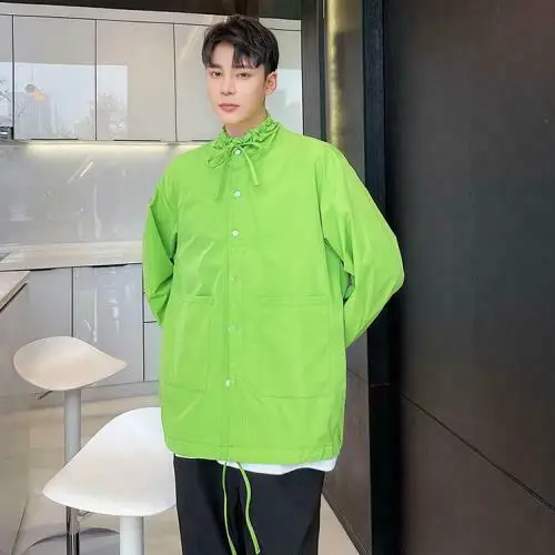 

Men's Fashion Decor Drawstring Long Sleeve Loose Shirt Youth Casual Party Tops White Green