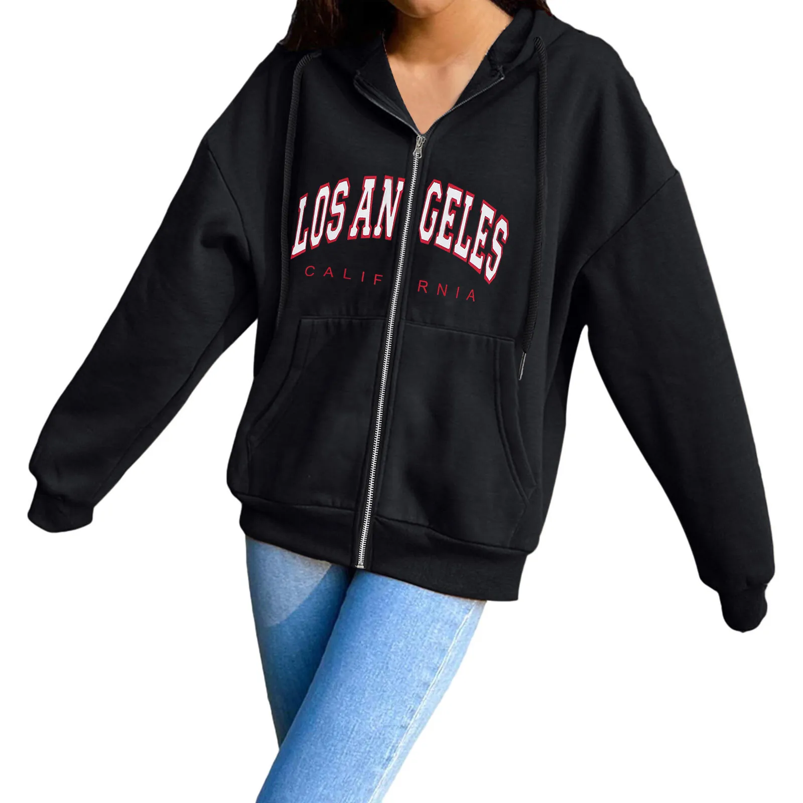 

Zip Up Hoodie Los Angeles Print Sweatshirt Woman Goth Hoodies Sport Coat Pullover Gothic Long Sleeve Oversized Hoodie Jacket