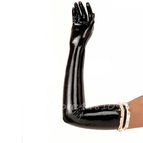 Горячие сексуальные женские латексные длинные перчатки Фетиш с черными и белыми оборками Женские перчатки Индивидуальный Пошив