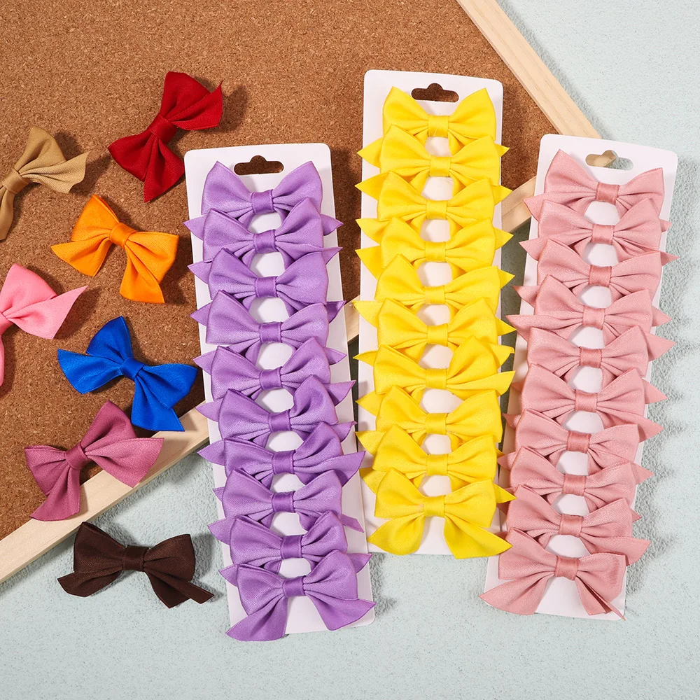 

10 шт. милые однотонные шелковые заколки для волос с бантиком для детей, аксессуары для волос оптом