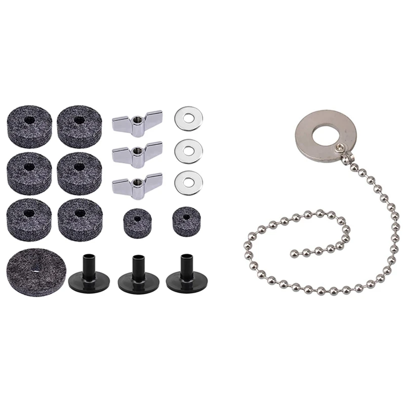 

18Pcs Drum Set Cymbal Replacement Parts & 1X Zinc Alloy Cymbal Sizzler Extension Chain For Drum Jazz Set