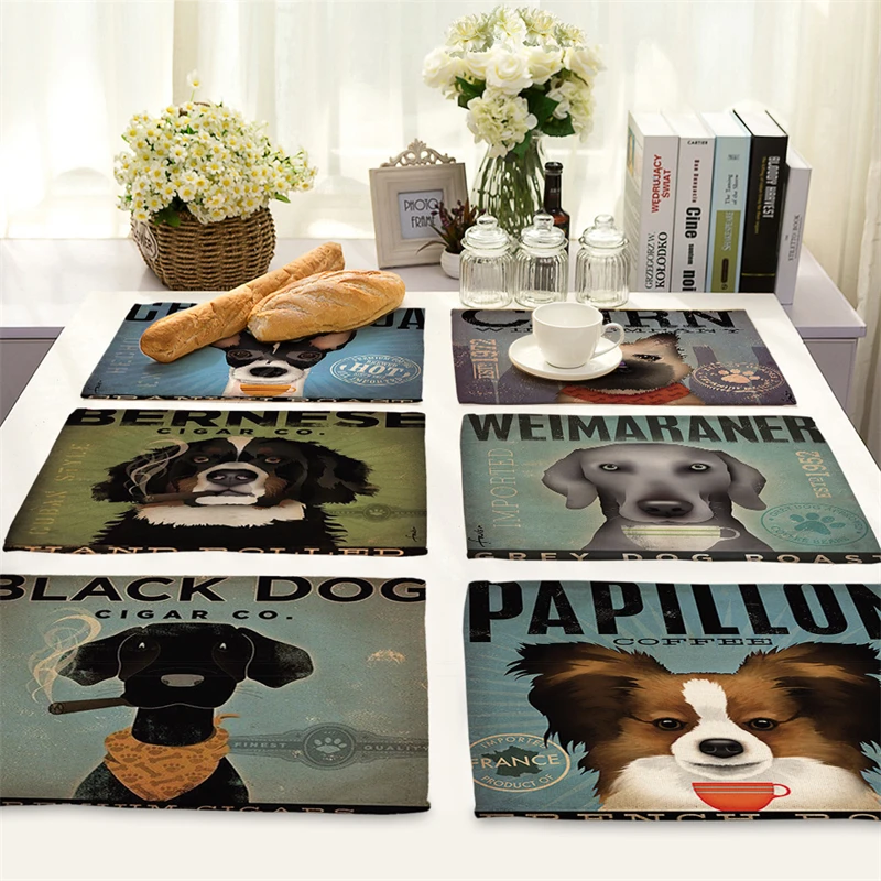 

Nordic Cartoon Dogs Print Dining Tables Mat Heat Resistant Placemat For Table Drink Cup Coaster Home Kitchen Decor Accessories