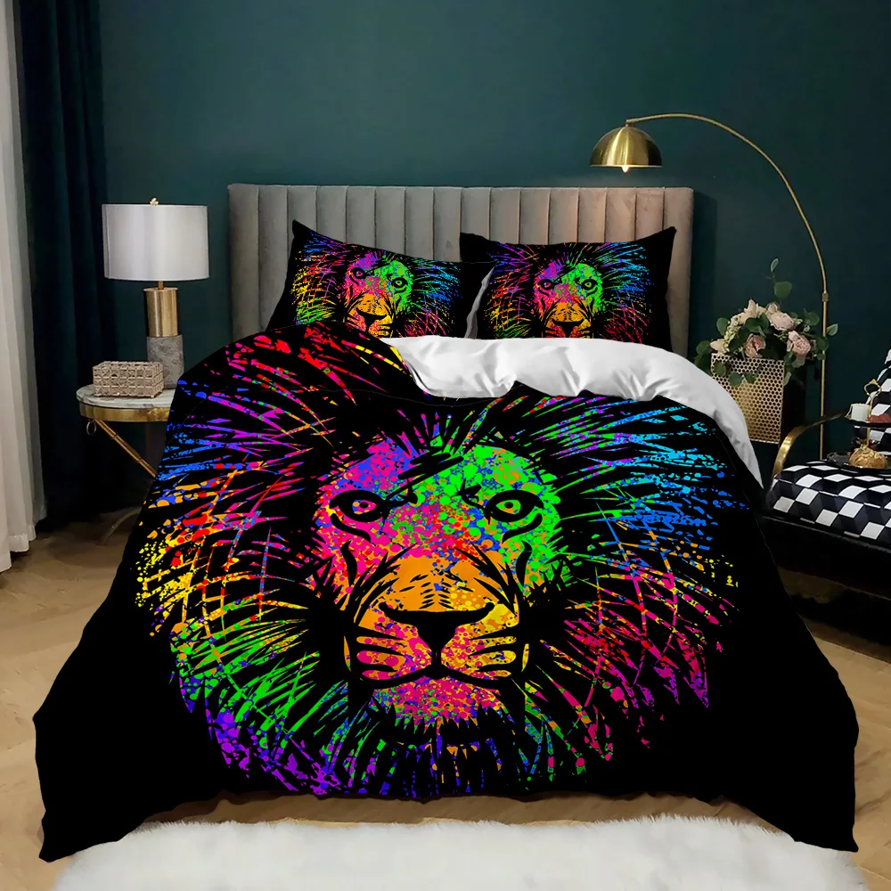 Львиное постельное белье Набор чехла на одеяло Queen King Size Молния рисунок Комфортер 1 Львиная голова 2 Наволочки на.