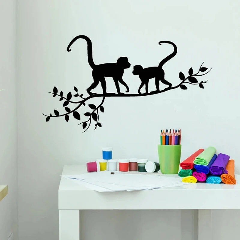 

Monkey Wall Sticker Animal Vinyl Decal Kids Baby Bedroom Living Room Decoration Tree Home Decor Branch Leaves Art Mural Forest
