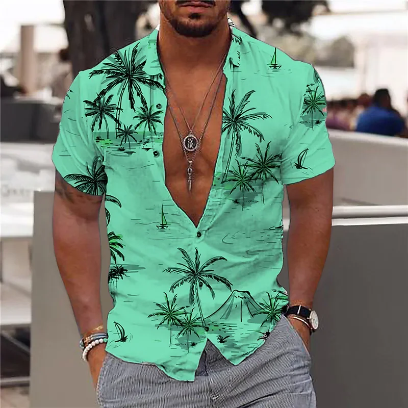 Luxury Coconut Tree Shirts for Men 3d Printed Men's Hawaiian Shirt Summer Beach Shirts Short Sleeve Fashion Tops Blouse Camisa
