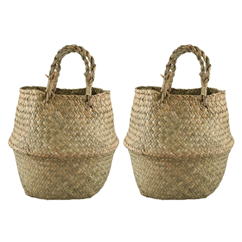 

Big Deal 2X Woven Seagrass Basket, Woven Seagrass Tote Belly Basket For Storage, Laundry, Picnic, Plant Pot Cover & Beach Bag