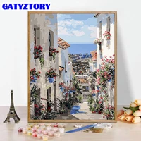 gatyztory painting by number town landscape for adults kids handpainted canvas flowers street coloring by numbers home decor