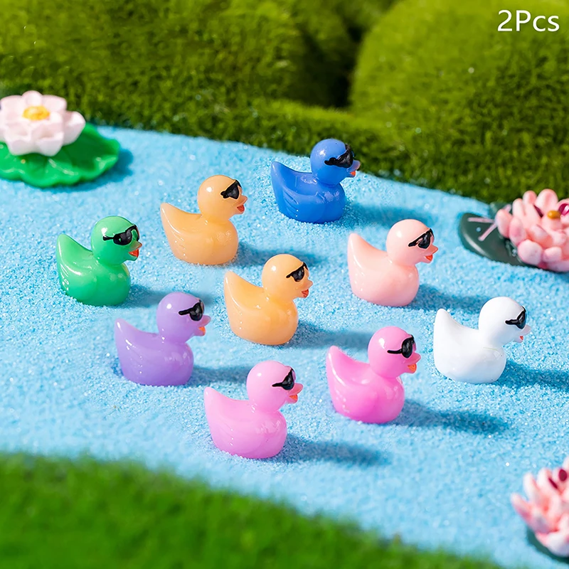 

2PCS Mini Resin Craft Duck With Sunglasses Ornament Miniature Figures Ducks Micro Fairy Garden Landscape Aquarium DIY Decoration