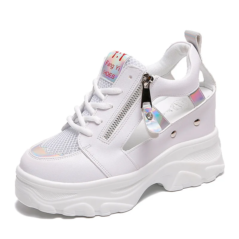 

New Summer Women Sneakers Mesh High Platform Trainers White Shoes 9CM Heels Wedges Sandals Breathable Woman Casual Outdoor Shoe