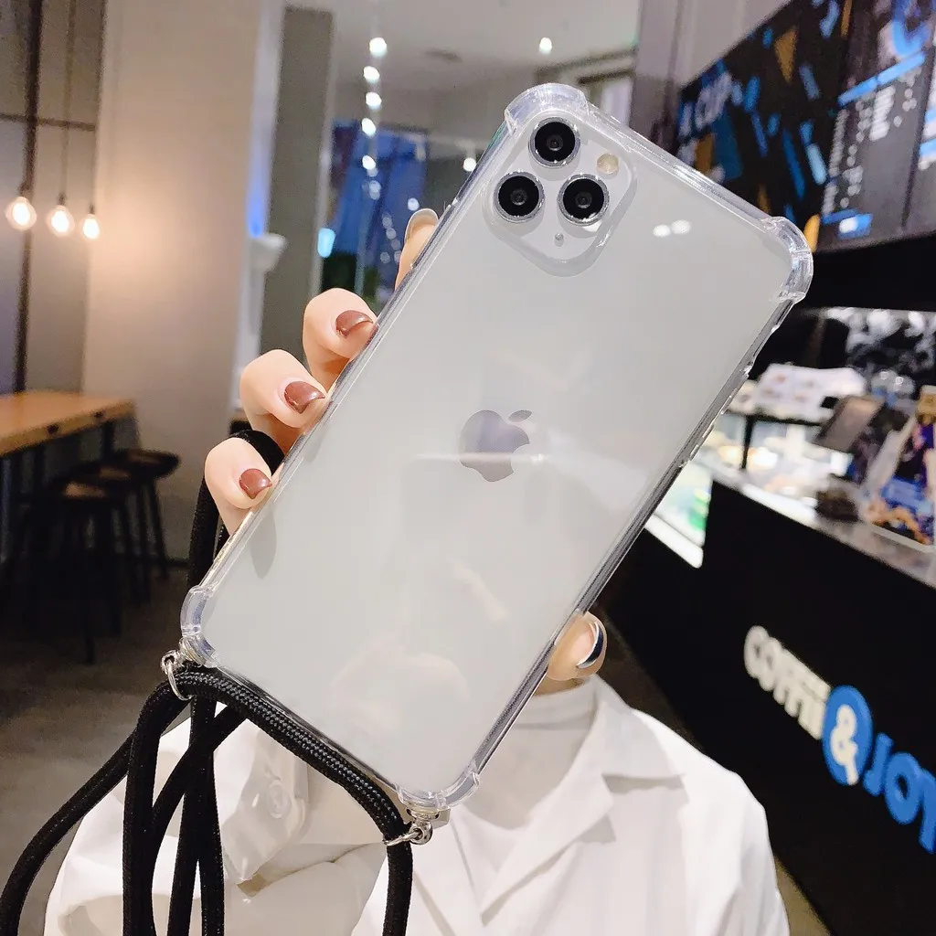 

Necklace Cover For iPhone 13 12 Mini Pro Max Case Clear TPU Silicone Casing With Long Necklace Lanyard Strap Rope Cord