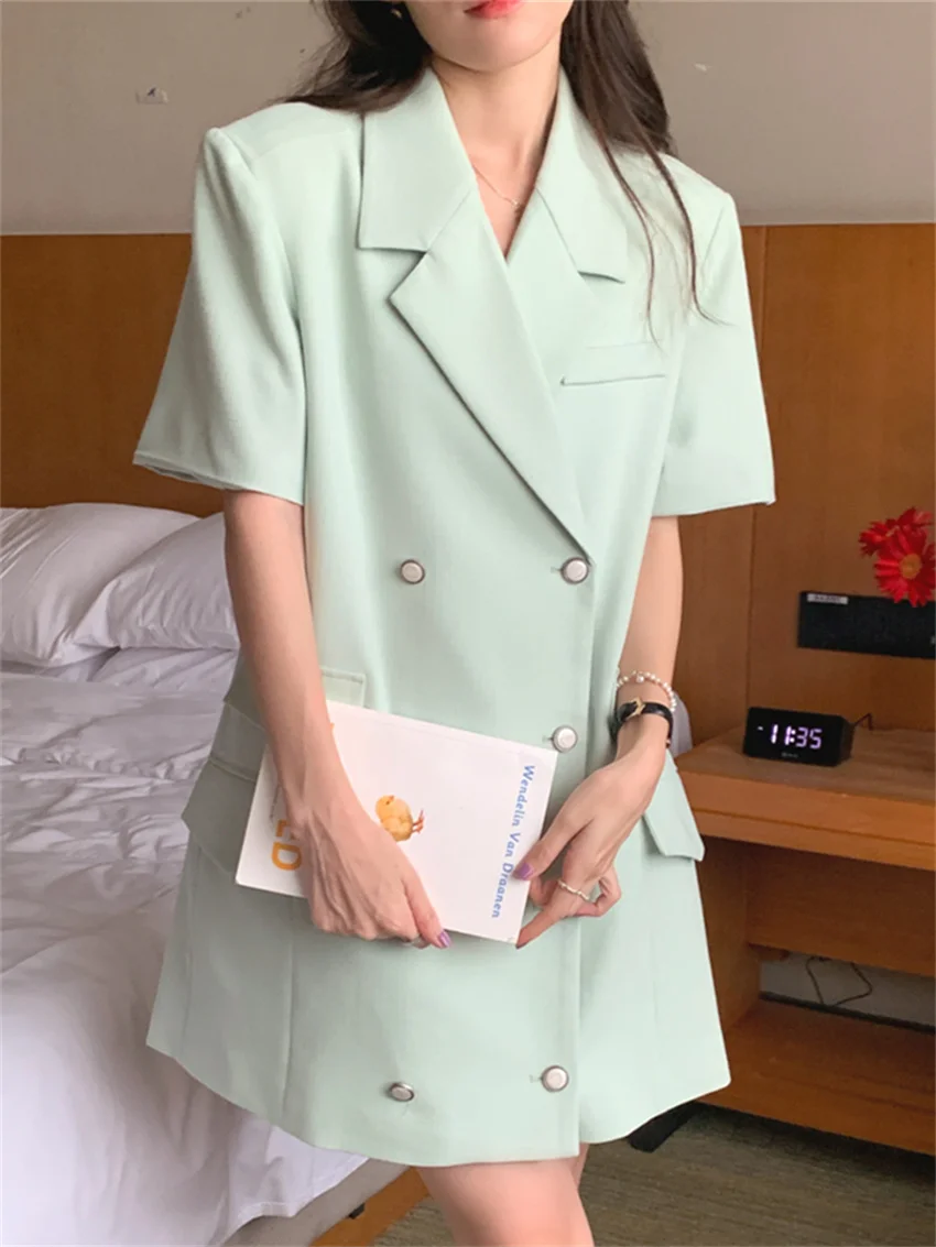 

HziriP Blazer Mini Dress Women Vintage Work Wear 2022 Summer Casual Office Lady Normcore Chic Slim-Fit Fashion Elegant OL