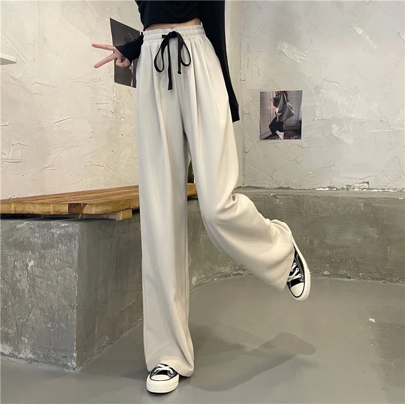 GG0835  2022 New Sag Pants Women's Autumn and Winter Thickened Wide Leg Pants High Waist Drawstring Floor Pants