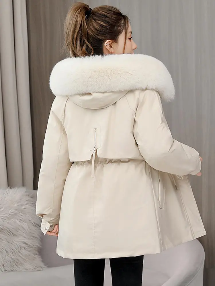 MEILLY DOLPHIN -30 Degrees Removable Liner Cotton Padded Winter Big Fur Jacket Women Loose Warm Hooded Parkas Coat Down Jacket