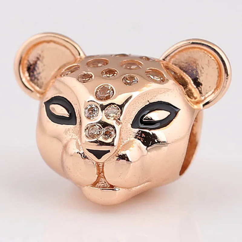 

New Black Enamel Honey-coloured Stone Spots Rose Lioness Beads Fit 925 Sterling Silver Charm Bracelet Diy Jewelry