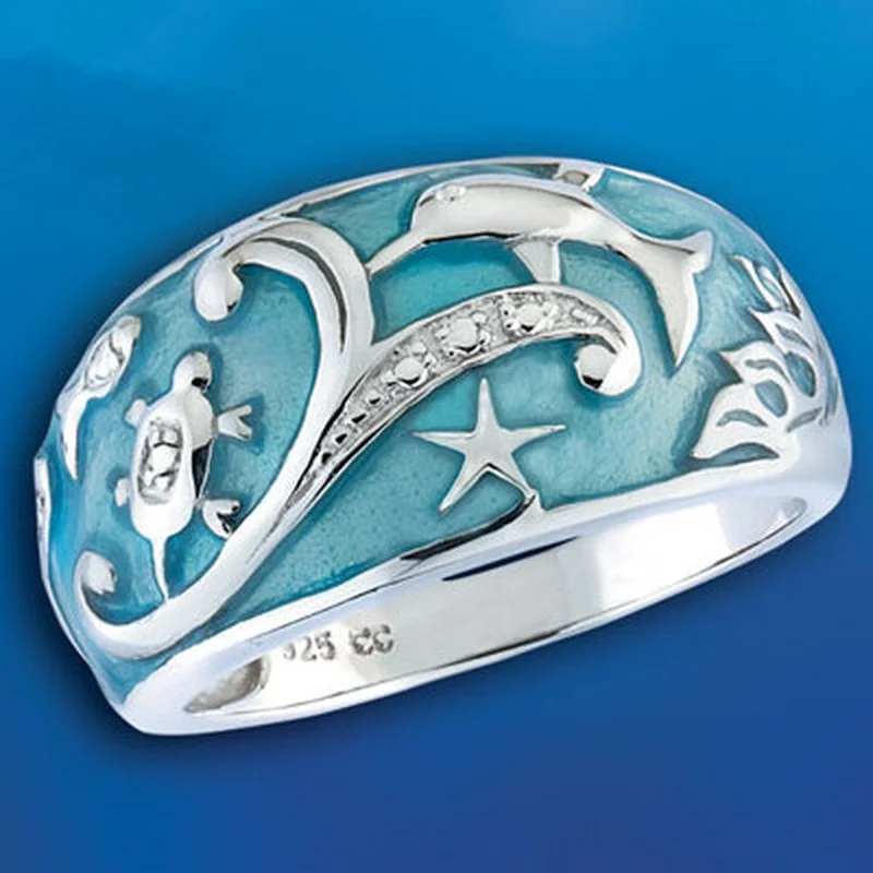 

Fashion Blue Dolphin Turtle Rings for Women Animal Engagement Wedding Ring Valentines Day Gift Aesthetic Vintage Jewelry Anillos