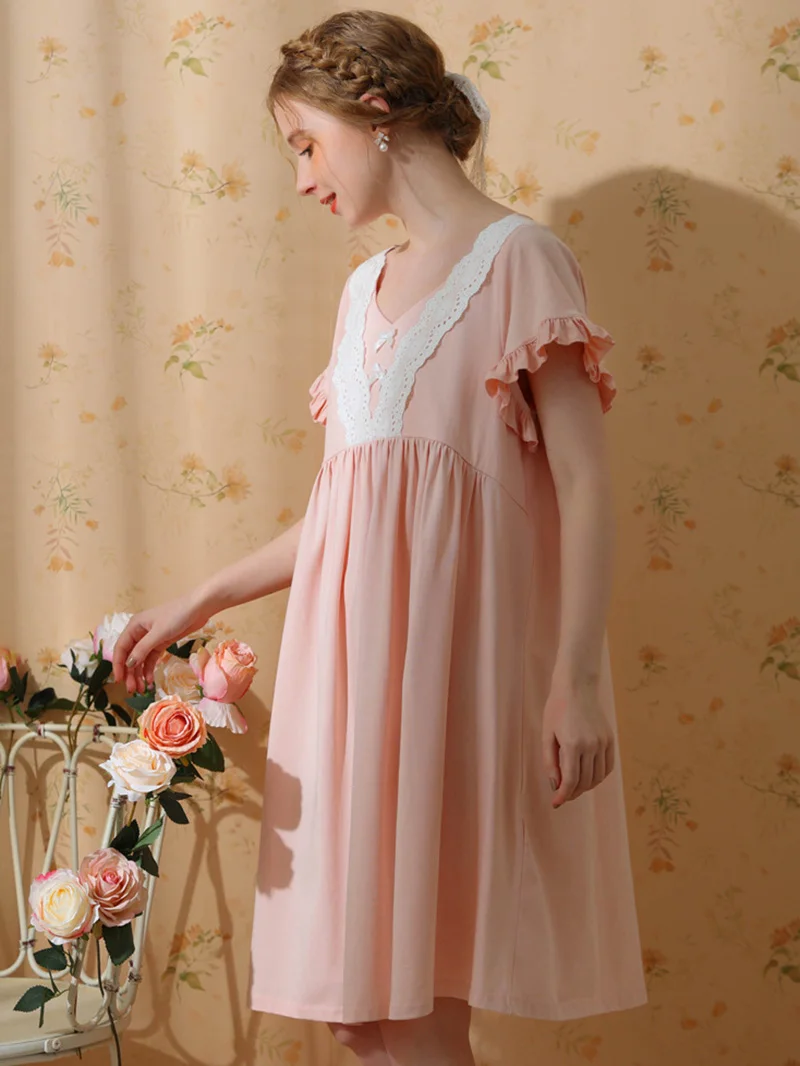 Women Spring Summer Ruffles Sleepwear Sexy Lace Crop Sleeveless Nightdress Cotton Fairy Princess Pajamas Victorian Nightgowns