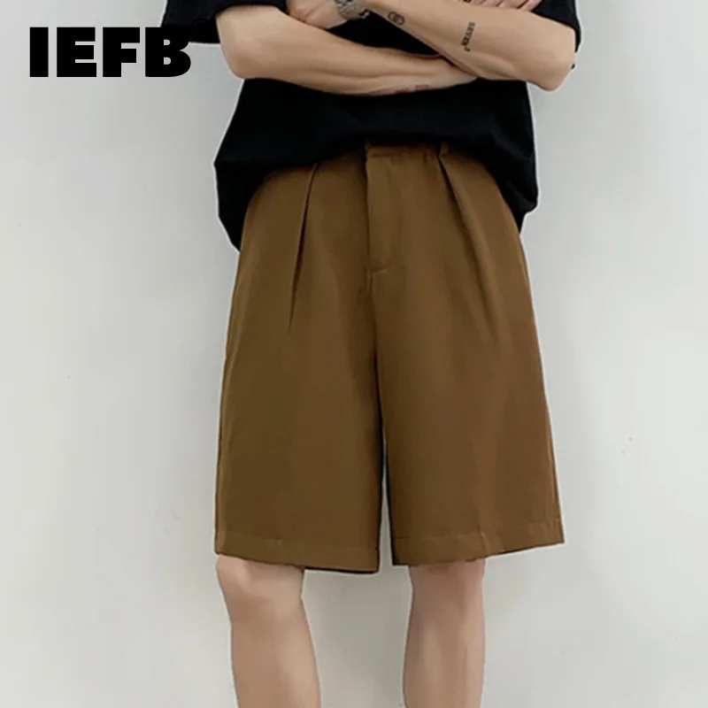 

IEFB Korean Style Loose Suit Shorts Men's Trendy Casual Short Pants Summer Solid Color Male New Knee Lenght Streetwear 9C160